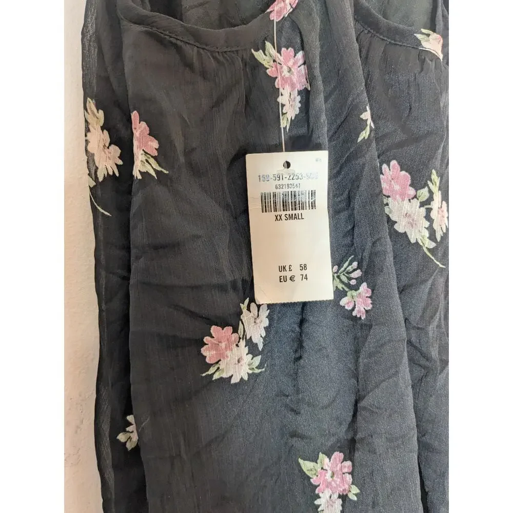 Abercrombie & Fitch Women's Mini Shift Dress Black Floral Spaghetti Strap Sz XXS